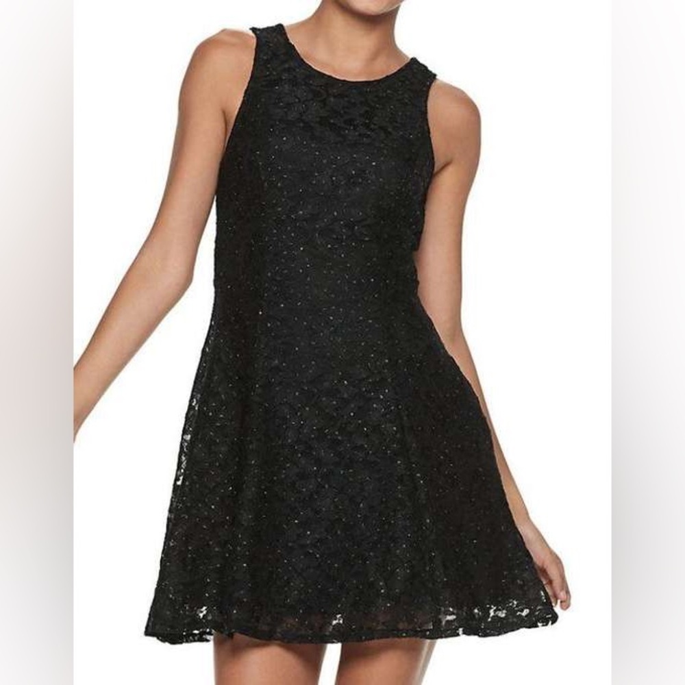 Speechless Black Glitter Lace gothcore Skater Dress Size 9